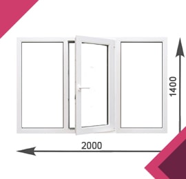 Трехстворчатое окно 2000x1400 REHAU Thermo